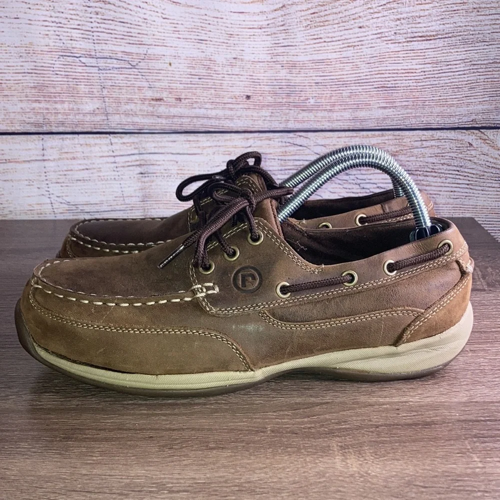 ROCKPORT WORKS RK6736 Sailing Club Steel Toe Boat Shoes, Brown M8.5 W10.5